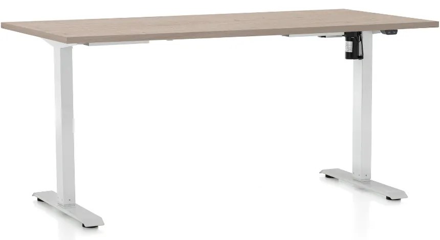 Masa inaltime reglabila OfficeTech A, 160 x 80 cm, bază albă, stejar