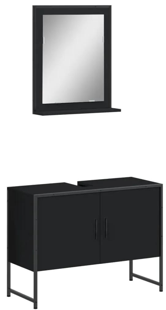 3214339 vidaXL Set dulapuri de baie, 2 piese, negru, lemn prelucrat