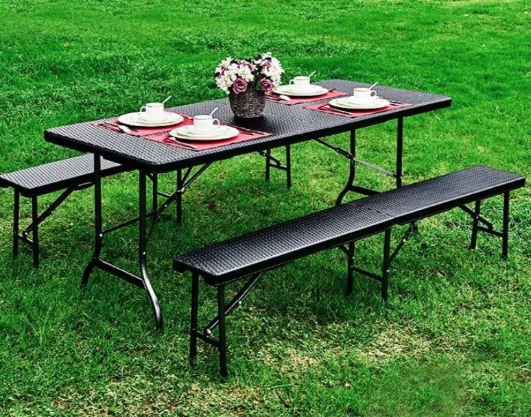 Set catering masă + 2 bănci 180cm Brown Rattan