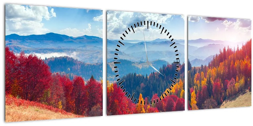 Tablou cu peisaj de toamnă pitoresc (cu ceas) (90x30 cm)