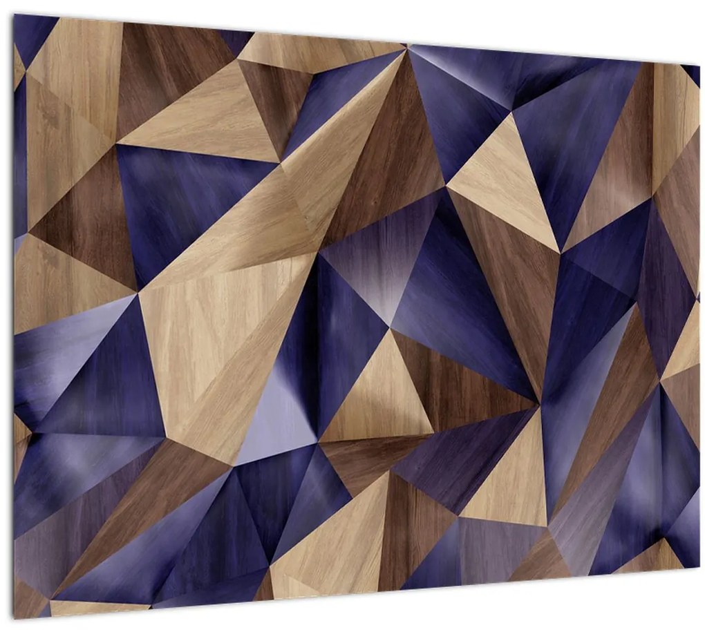 Tablou pe sticlă - 3D triunghiuri de lemn (70x50 cm)