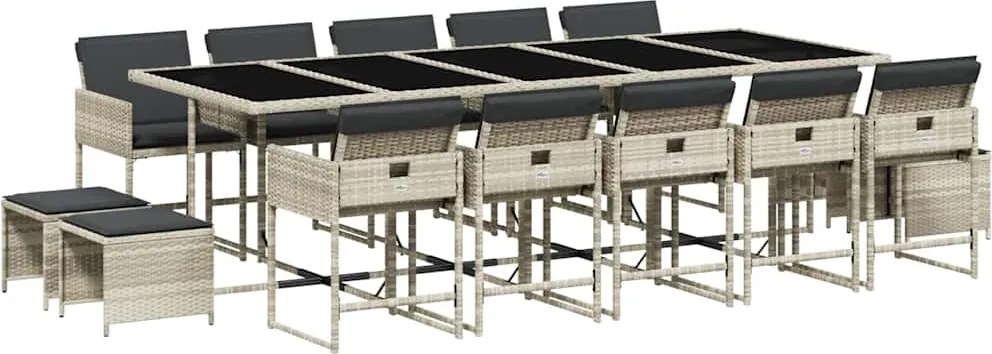 vidaXL Set mobilier de grădină cu perne 15 piese gri deschis poliratan