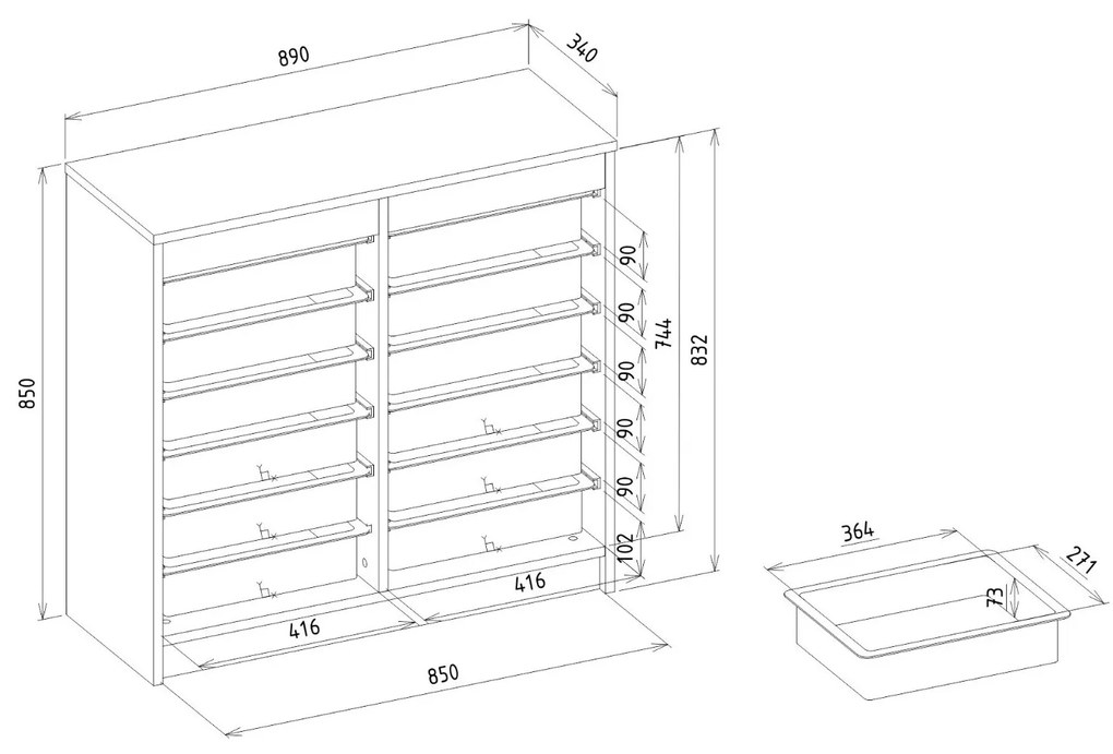 Organizator, Compact Storage, UnicUtil, 89 x 34 x 85 cm, Alb-Maro, UUORG19