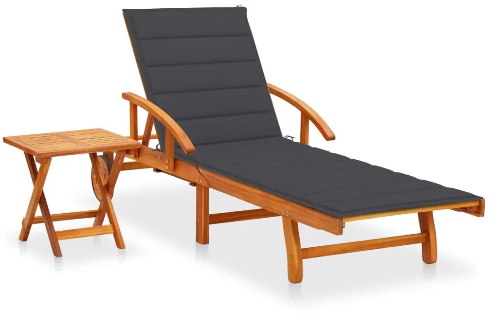 vidaXL Șezlong de grădină cu masă și pernă, lemn masiv de acacia