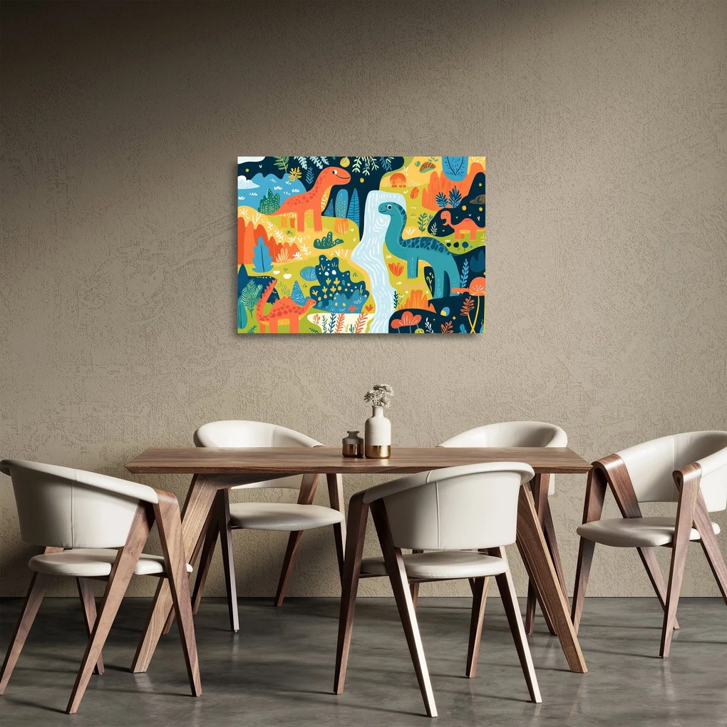 Tablou pe sticlă - Dinozauri veseli (70x50 cm)