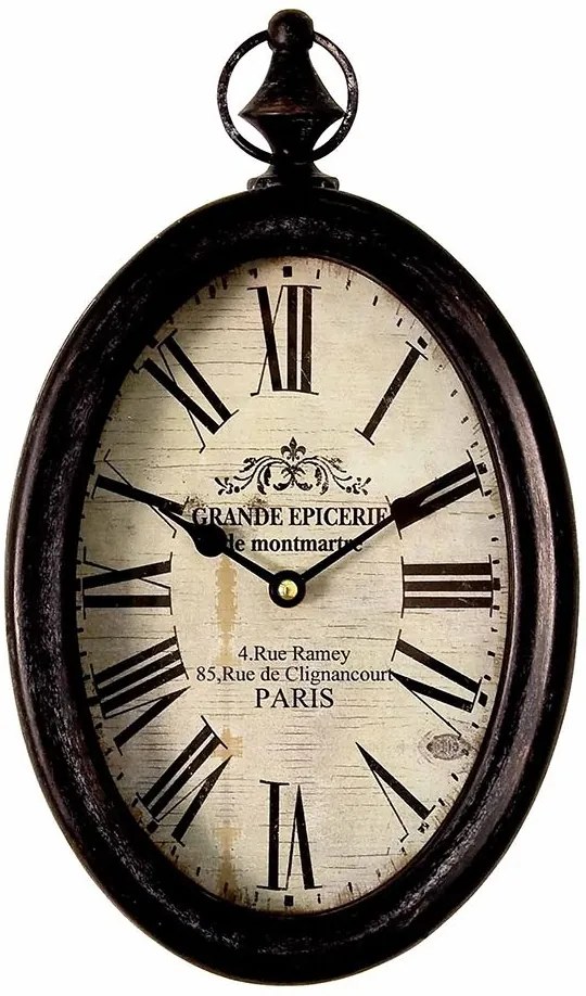 Ceas perete metal maro oval Grande Epicerie 20x34cm