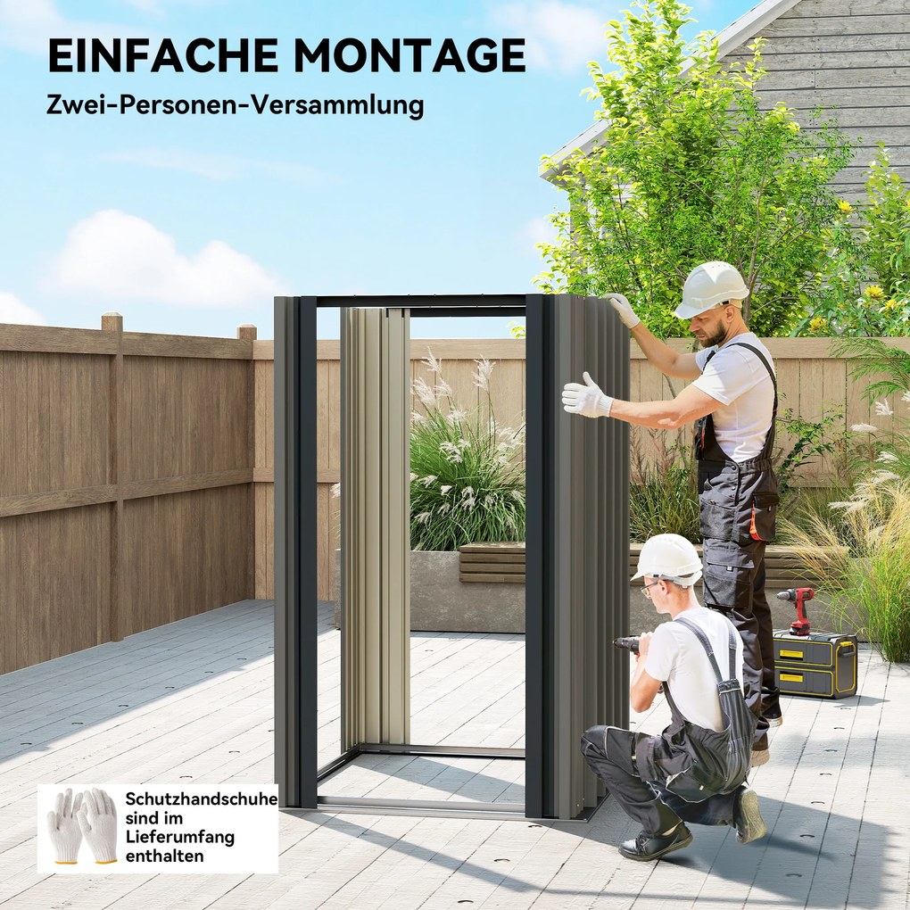 Outsunny Depozit metalic pentru unelte 1,17 m², magazie cu acoperiș în două ape, ventilație, lacăt și mănuși, 122 x 121 x 192 cm | Aosom Romania