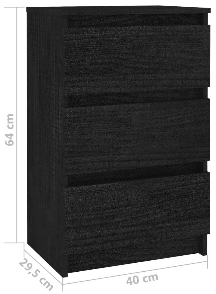 Noptiera, negru, 40x29,5x64 cm, lemn masiv de pin 1, Negru