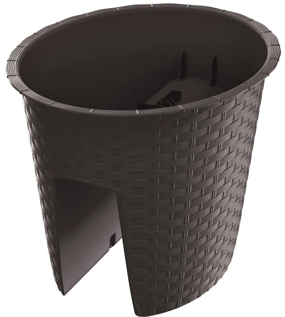 Ghiveci decorativ de flori, oval, pentru balustrade, maro, 29.8x24.2x22.5 cm, Ratolla Railing Oval