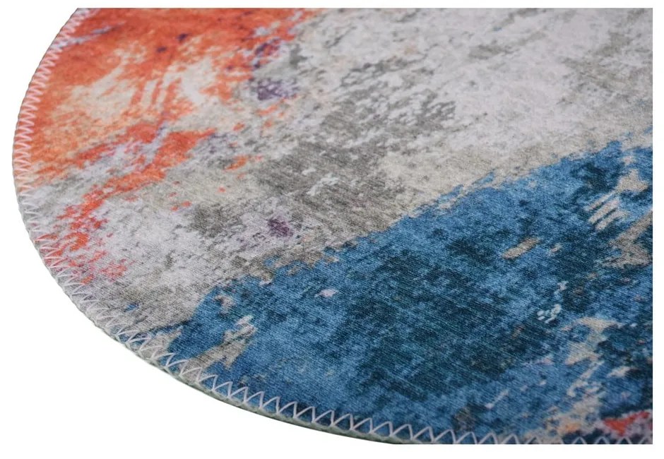 Covor albastru/portocaliu lavabil rotund ø 120 cm – Vitaus