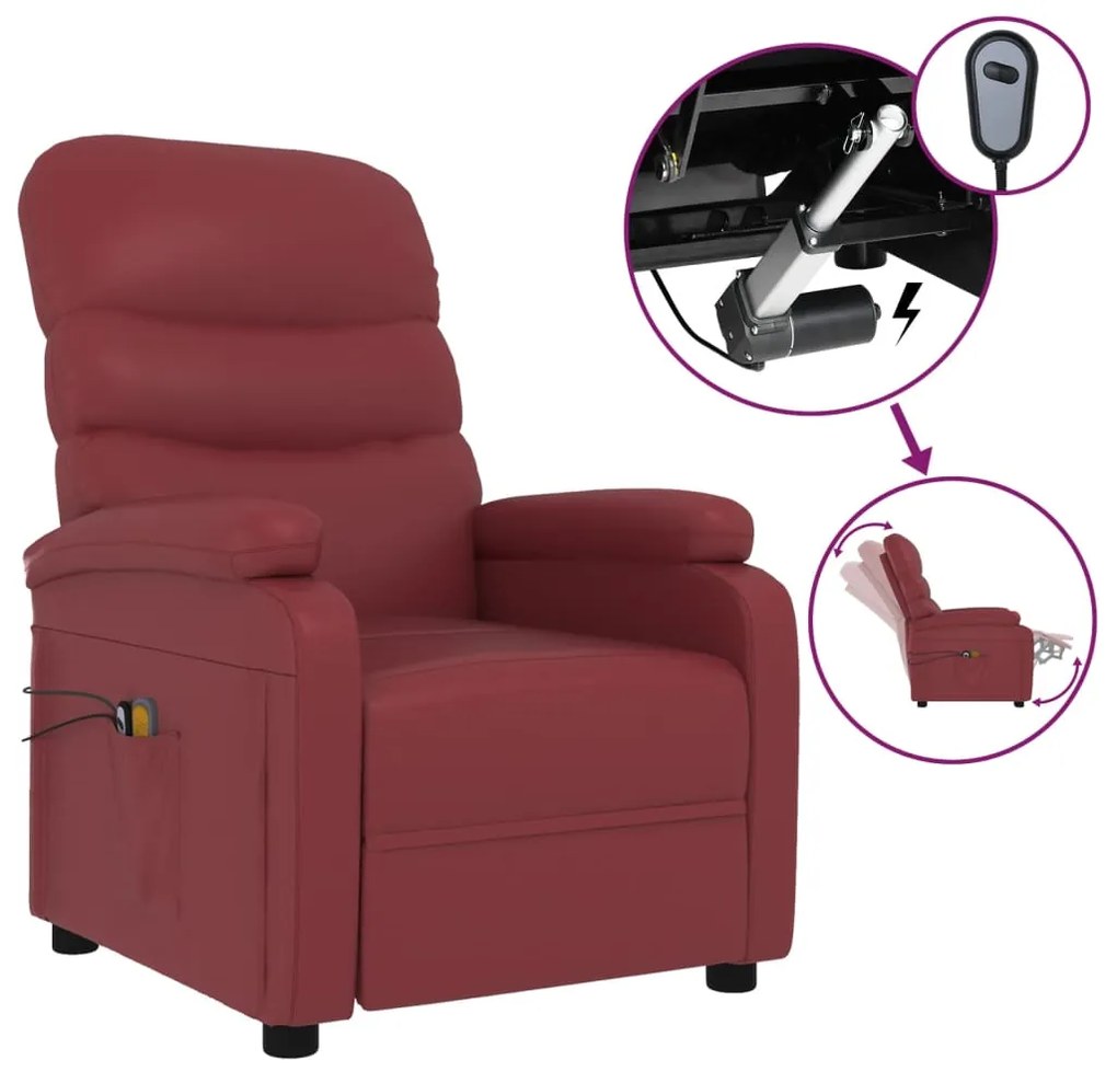 3073681 vidaXL Fotoliu de masaj electric, roșu vin, piele ecologică