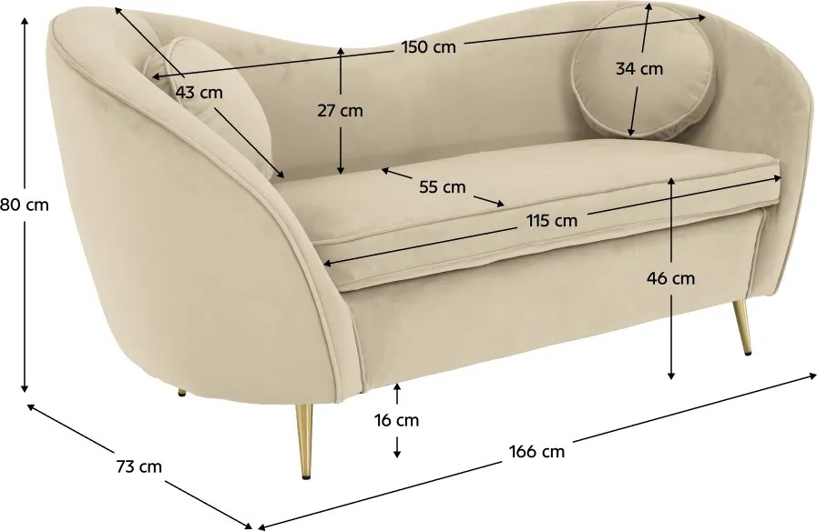 Canapea cu 2 locuri de design, ţesătură Velvet bej/gold crom auriu, EZIO TYP 2