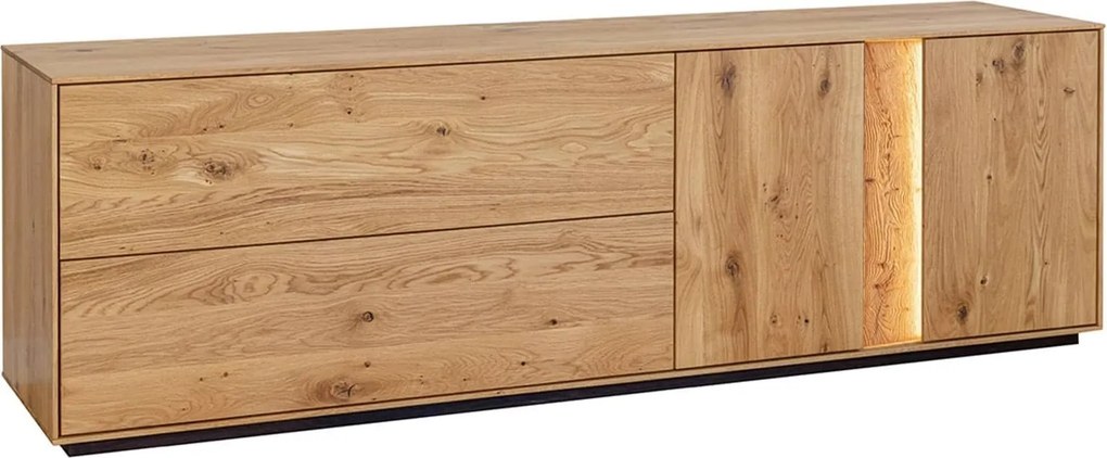 Comodă TV lemn masiv Aurora Iluminată Stejar, 185 × 37 × 60 cm