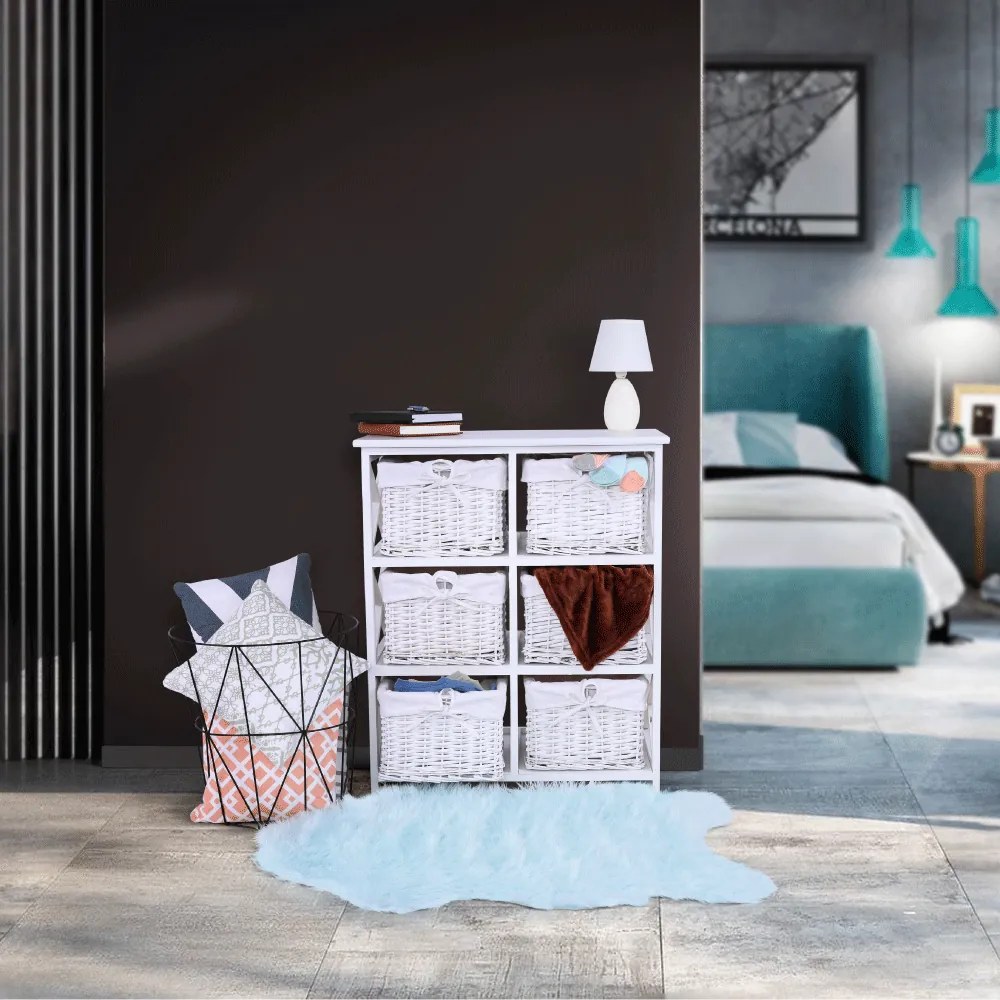 Comoda, lemn rachita material textil, alb, RAFAELLO 6