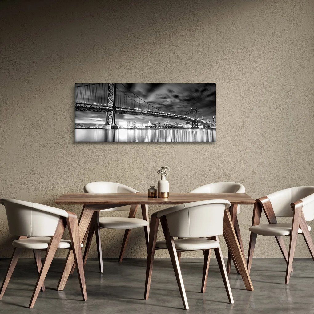 Tablou - Podul Benjamin Franklin, Philadelphia, alb-negru (120x50 cm)