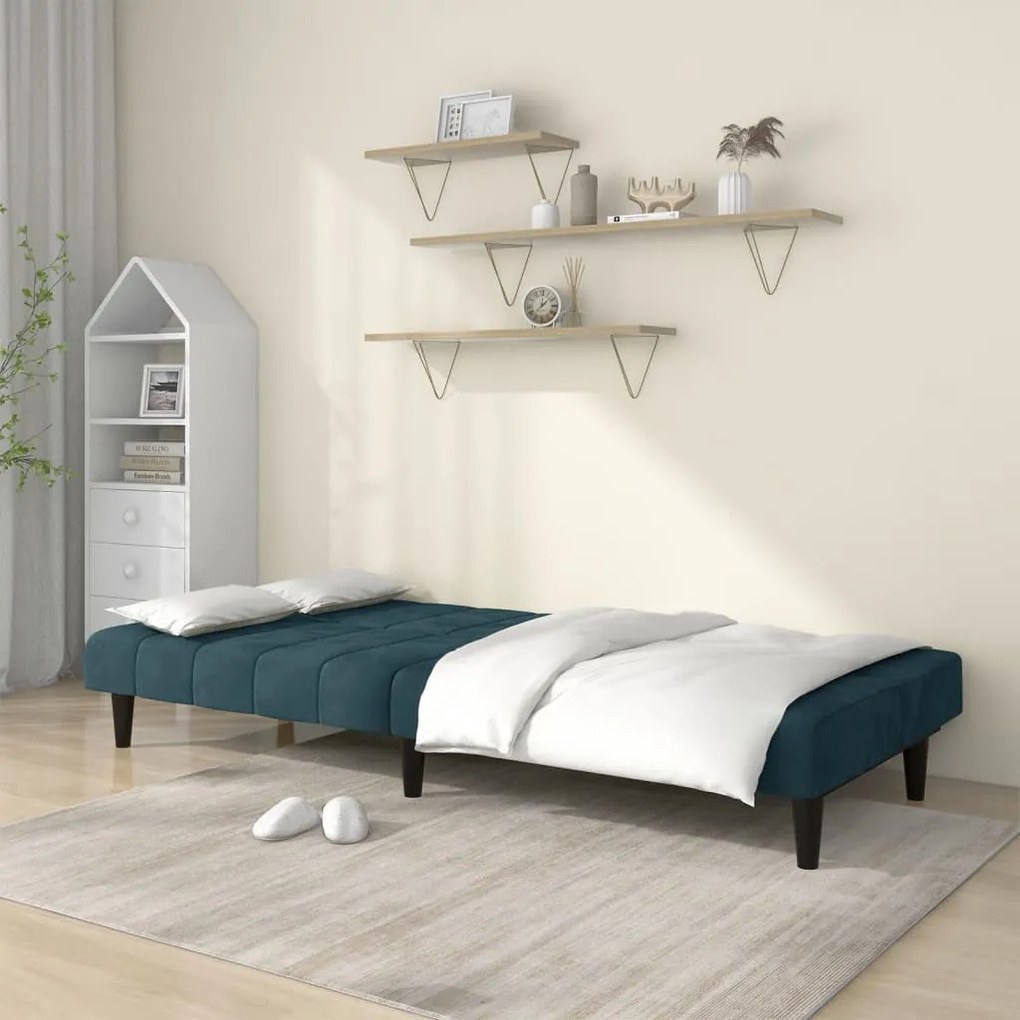Canapea extensibila cu 2 locuri, albastru, catifea Albastru, Fara suport de picioare
