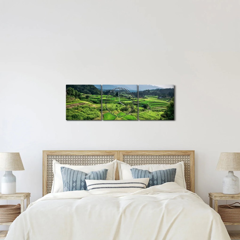 Tablou cu câmp de orez (cu ceas) (90x30 cm)