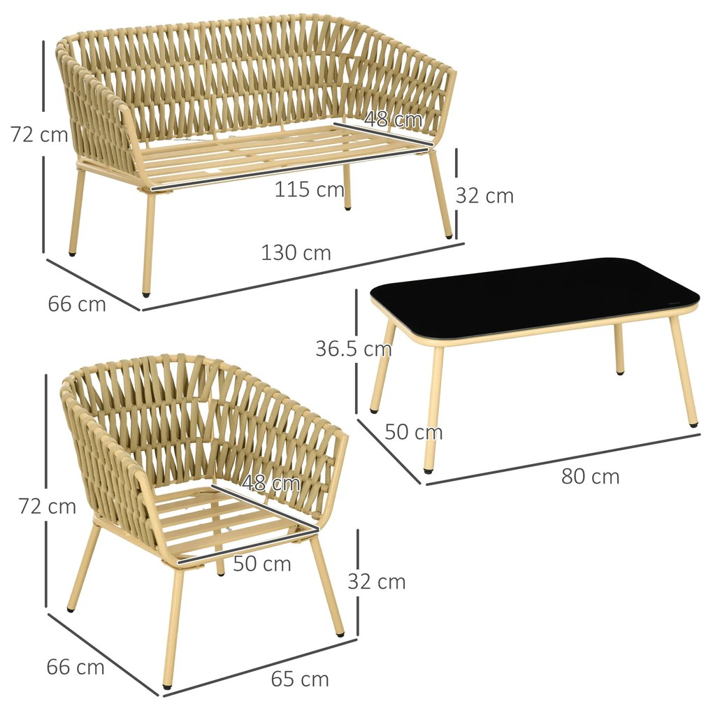 Outsunny Set de Mobilier de Gradina cu 4 Piese cu Ratan din PE | Aosom Romania