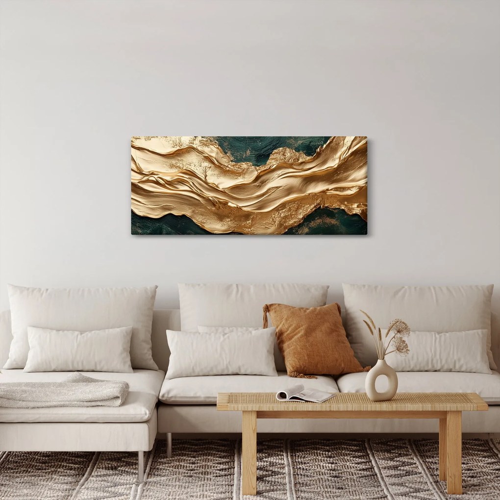 Tablou - Abstracție verde cu auriu II. (120x50 cm)