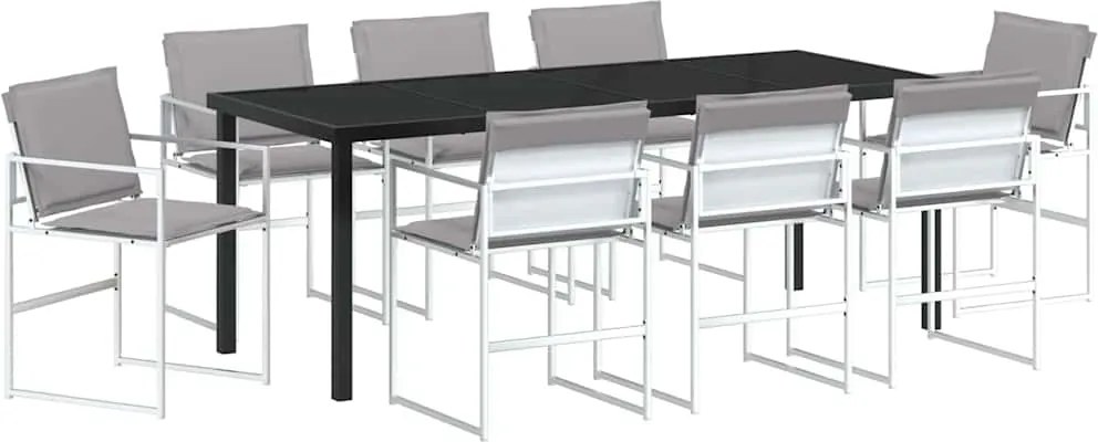 vidaXL Set de masă pentru grădină 9 pcs Alb Oțel vopsit electrostatic