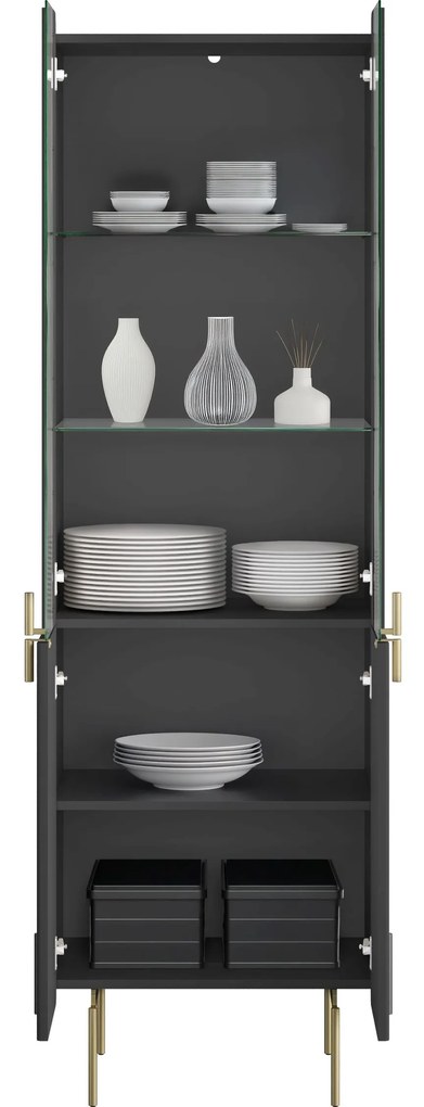Vitrină Malmi 60 cm - negru mat / picioare aurii