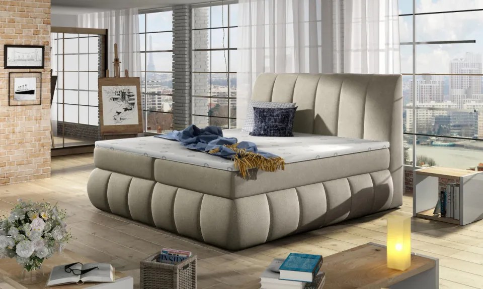 Pat boxspring, tapitat, 140X200 cm, Vincenzo 142, Eltap (Culoare: Bleumarin)