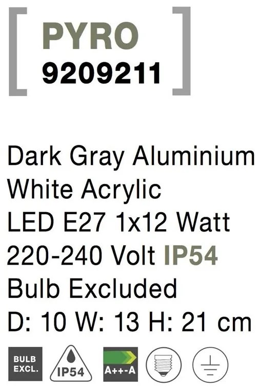 Aplica pentru iluminat exterior IP54 PYRO NVL-9209211