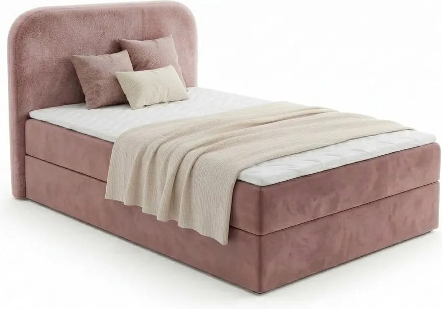 Pat tapitat boxspring FORENA 90x200 cm roz antic Saltea: Saltea cu arcuri Bonell