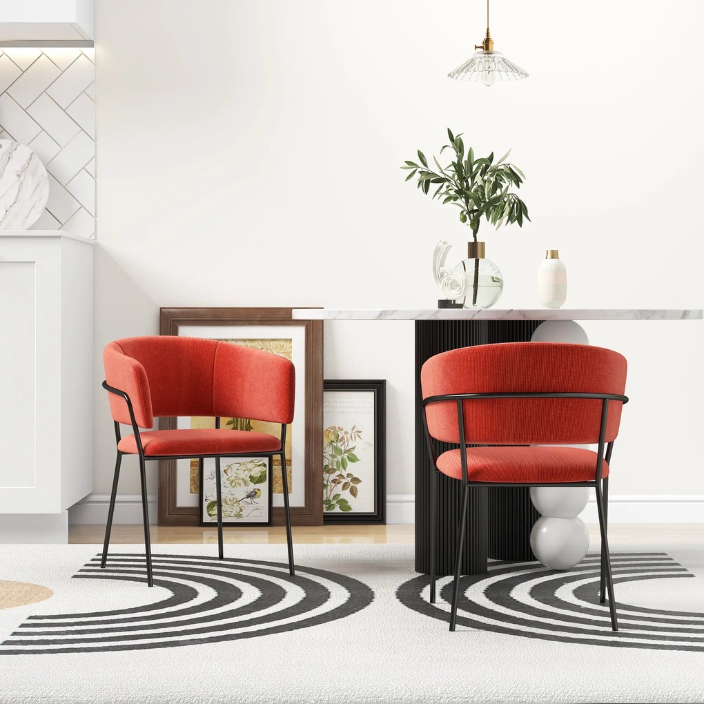 HOMCOM Lot de 2 scaune de dining picioare din oțel, șezut tapițat în aspect de catifea, portocaliu | Aosom Romania