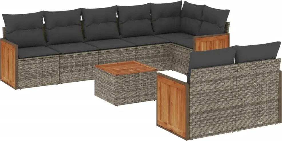 vidaXL Set canapele de grădină, 9 piese, cu perne, gri, poliratan