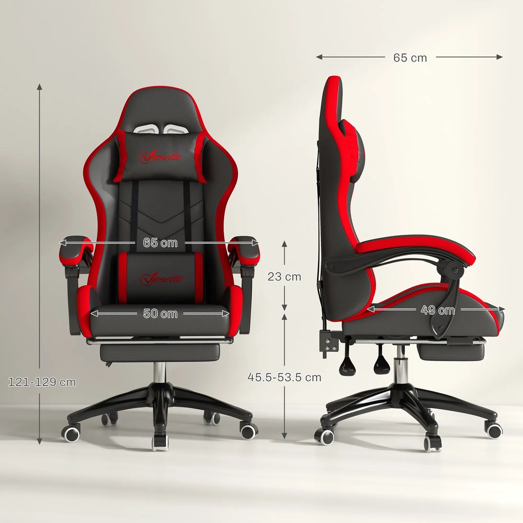 Vinsetto Scaun Gaming cu Înălțime Reglabilă și cu Spătar Rabatabil, 65x65x121-129 cm, Negru | Aosom Romania