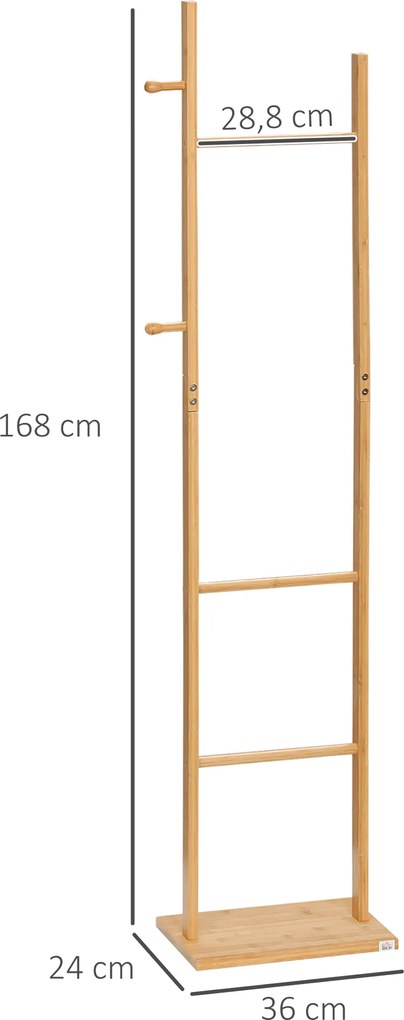 HOMCOM Cuier pe picior suport pentru haine, Vestiar din lemn cu 3 bare și 2 cârlige | Aosom Romania