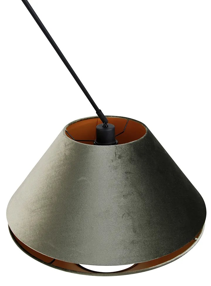 Lampă Pandantiv Negru cu Abajur Dublu din Catifea Verde cu Interior Auriu - Blitz