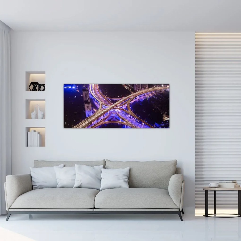 Tablou cu o interesecție mare noapte (120x50 cm)