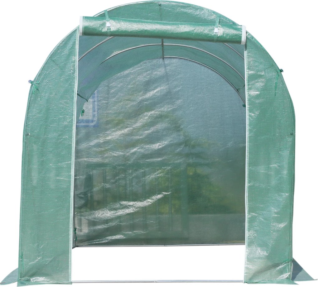 Outsunny Serra a Tunnel da Giardino Struttura in Acciaio con 6 Finestre e Porta Avvolgibili, 400x200x210cm verde 400x200x210cm