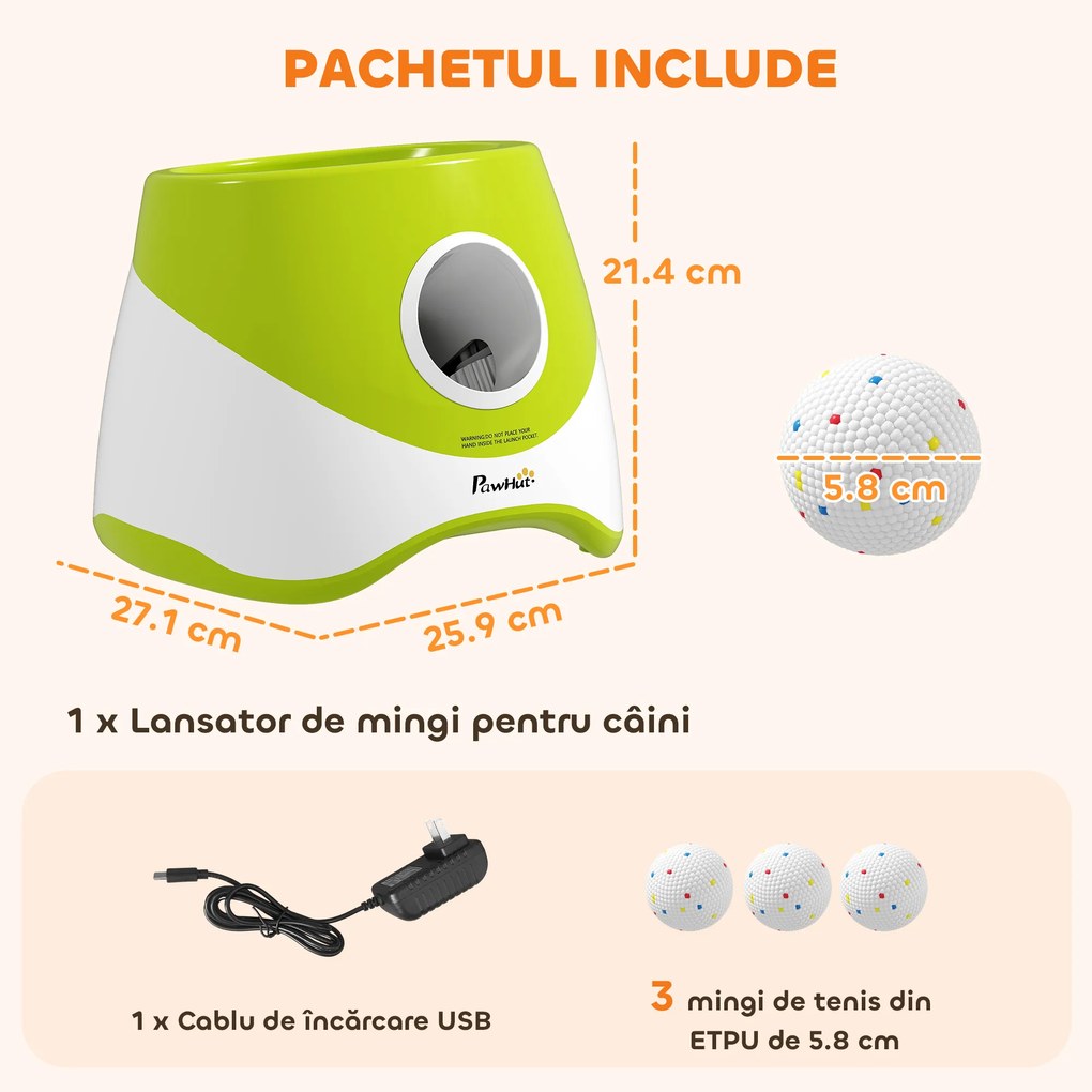 PawHut Lansator Automat de Mingi pentru Câini de Talie Mică și Medie, cu 3 Mingi, 3 Distanțe Reglabile, Verde | Aosom Romania