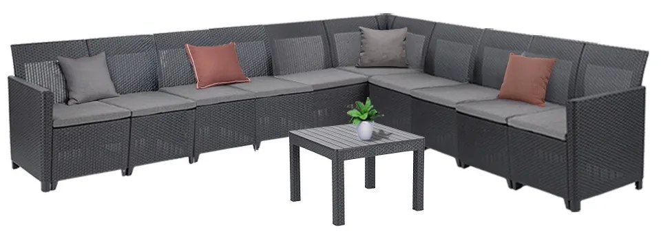 Canapea de colț Claire XV cu 10 locuri și masă Orlando