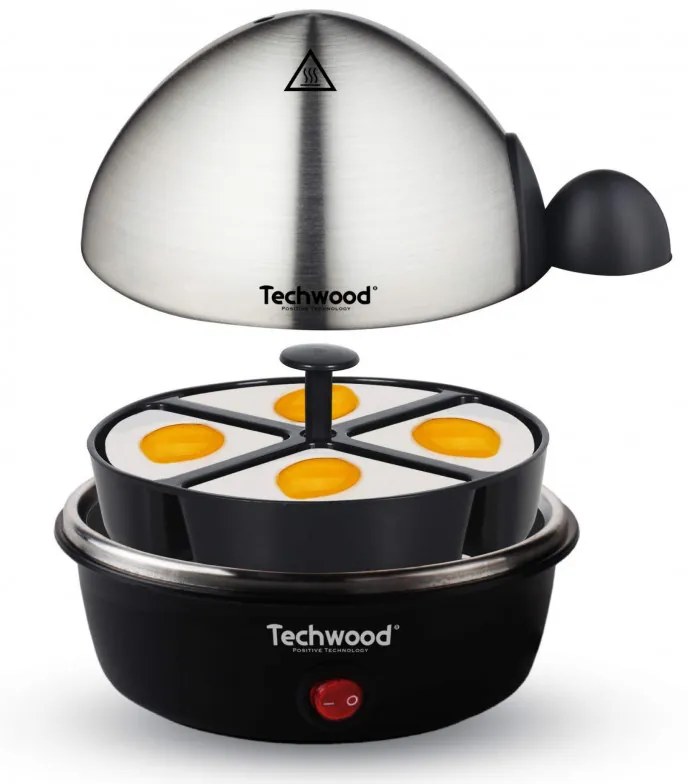 Fierbator pentru ouа Techwood TO-007, 350W, 7 oua, Functie de prajire pana la 4 ouăa, Alarma, Negru/Inox