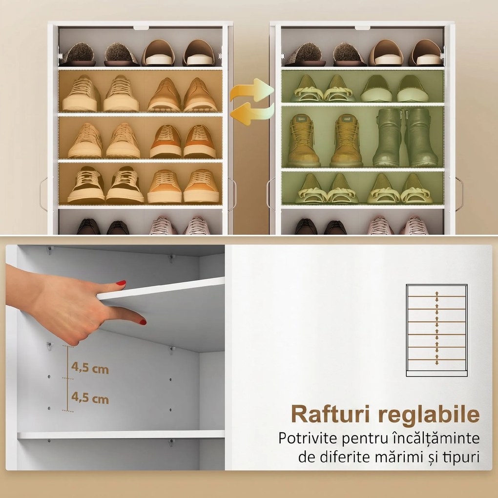 HOMCOM Dulap pentru Pantofi cu 6 Rafturi Ajustabile din Lemn 55x35x108 cm Alb | Aosom Romania