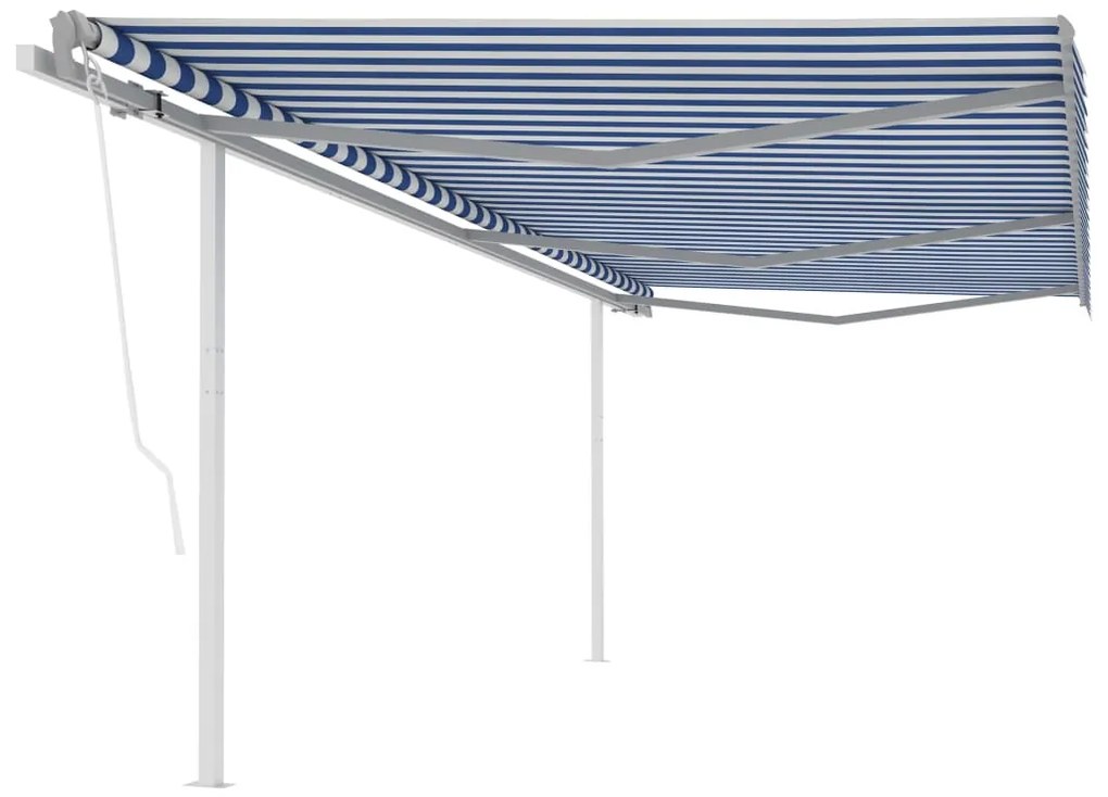 vidaXL Copertină retractabilă automat, cu stâlpi, albastru&amp;alb, 6x3 m