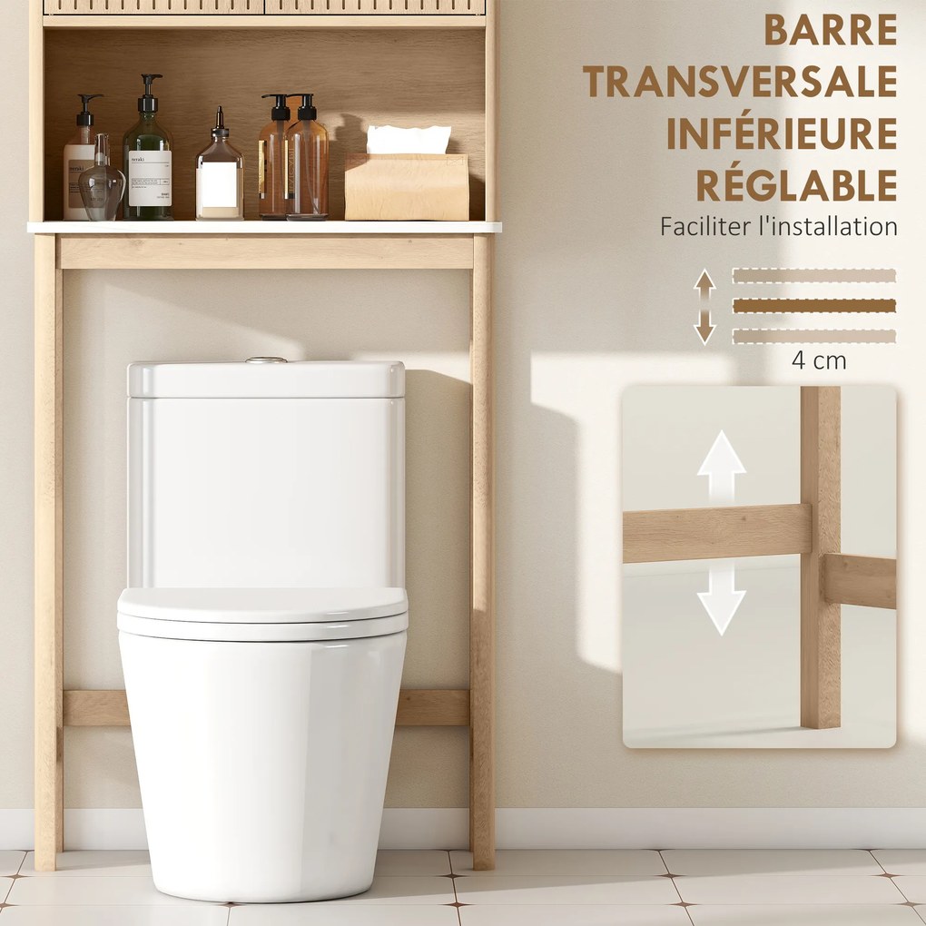 HOMCOM Dulap pentru WC deasupra toaletei, corp depozitare WC cu dulap cu uși duble și rafturi  66 x 25 x 168 cm, stejar | Aosom Romania