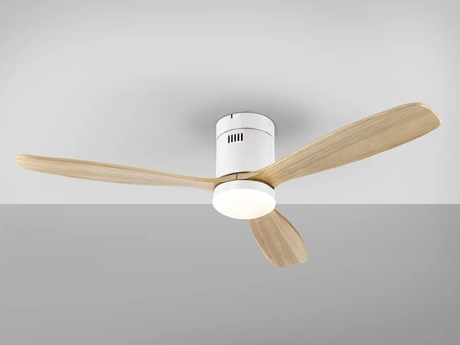 Lustra LED cu Ventilator si telecomanda Siroco D-132cm alb/lemn