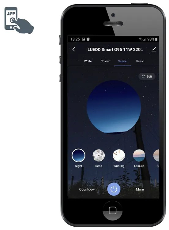 Bec LED inteligent E27 reglabil G95 11W 900lm 2200-4000K RGB