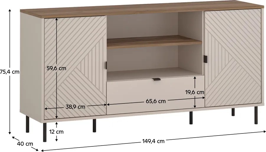 Măsuţă TV, caşmir/stejar castello, EYCO 2D1S/150
