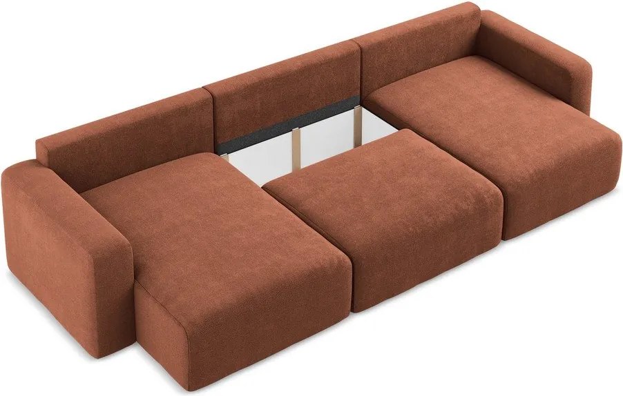 Colțar teracotă extensibil/cu spațiu de depozitare cu tapițerie din chenille (în formă de "U") Kona – Makamii