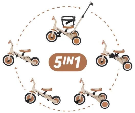 Tricicletă pentru copii PETITE&MARS 5 în 1 TURBO bej