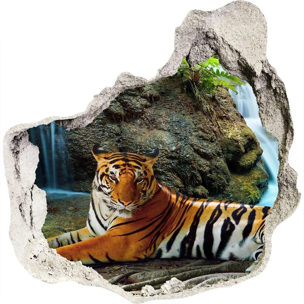 Autocolant gaură 3D Tigru cascadă