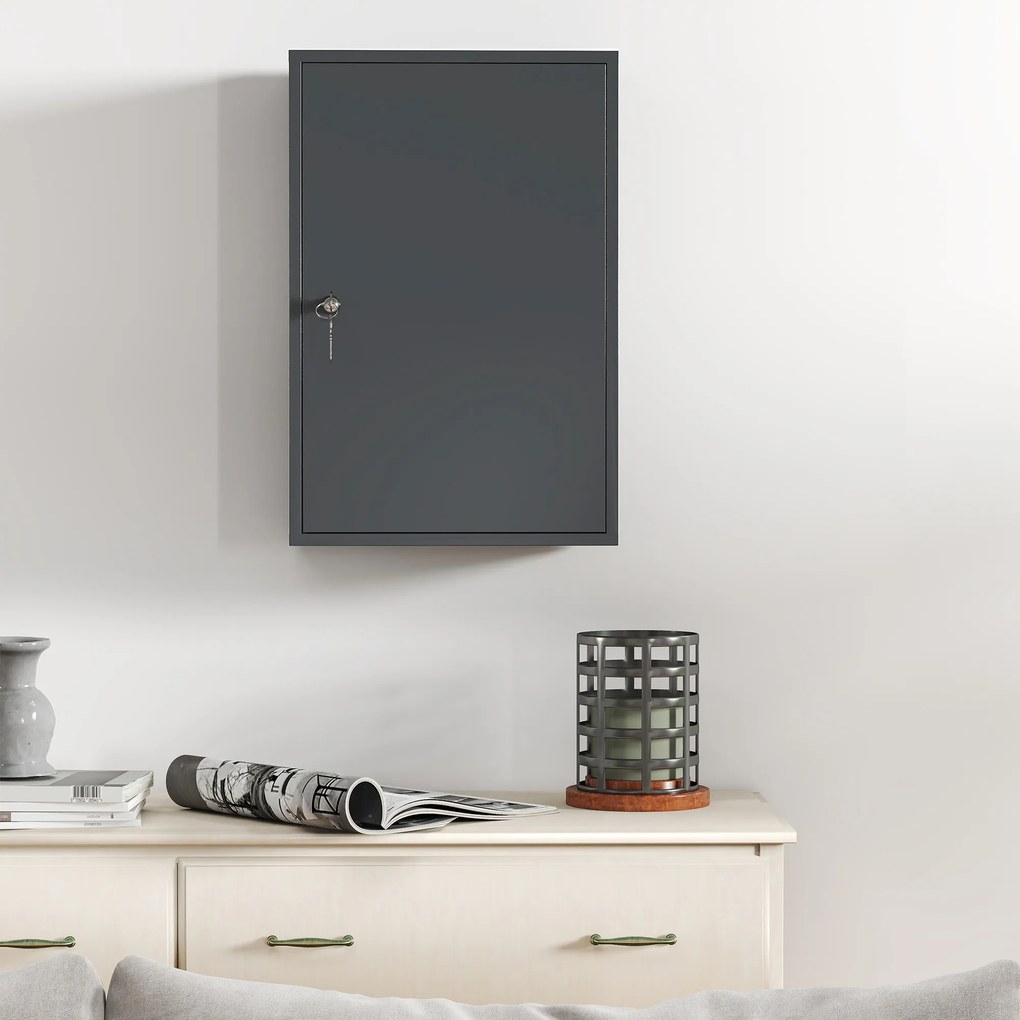 kleankin Dulap medical de perete, dulap pentru baie cu 3 rafturi, 2 chei, 40 x 18 x 60 cm, Gri | Aosom Romania