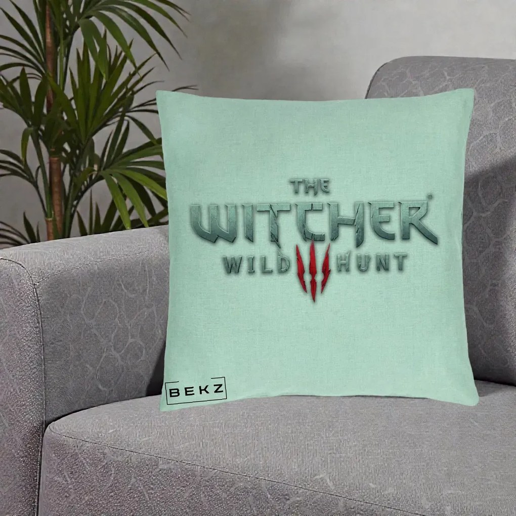 Perna Personalizata The Witcher 3 Wild Hunt, 40x40 cm, Verde Menta, Husa Detasabila, Perna Inclusa, BEKZ®