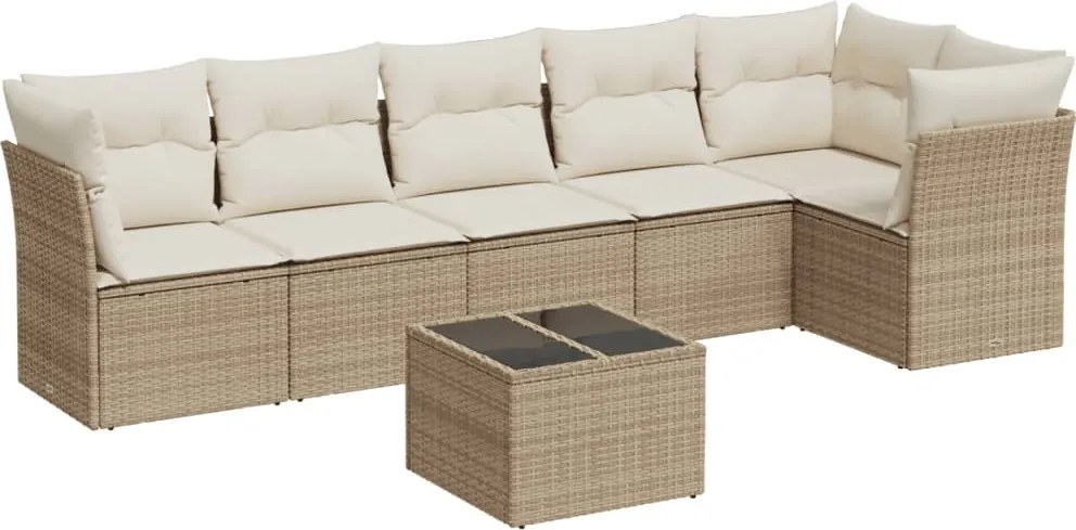 vidaXL Set canapele de grădină, 7 piese, cu perne, bej, poliratan